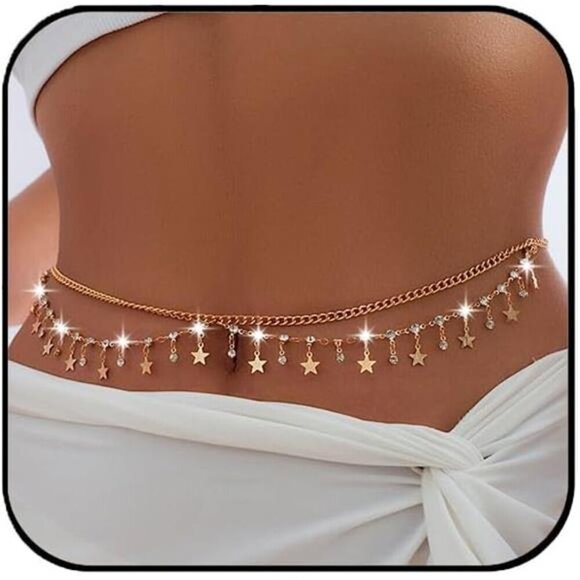 Bohemian Crystal Waist Chain Rhinestone Layered Belly Chain Sequin Belt Sexy - Picture 1 of 6